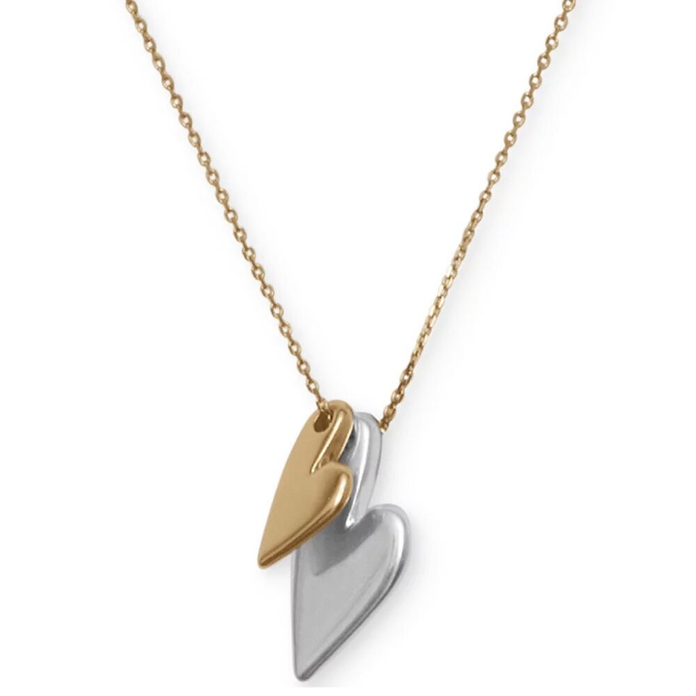 🆕 Lucky Brand charm pendant Necklace Two Tone Heart Silver Gold Tone 18"